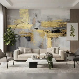 Self Adhesive Waterproof Paper Bedroom Wall Decoration Golden Paint Texture Modern Abstract Art Custom Size Mural Wallpaper