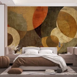 Self Adhesive Waterproof Silk Paper 3D Custom Size Modern Earth Toned Circular Geometric Texture Wall Decoration Mural