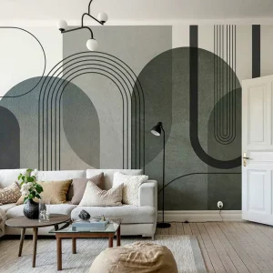 Self Adhesive Waterproof Wall Paper Home Room Wall Decor Modern Boho Layered Curved Geometry WallPaper Mural