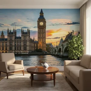 Self Adhesive Waterproof Westminster Bridge Big Ben Sunset City Landscape Wallpaper Mural for Wall Decoration