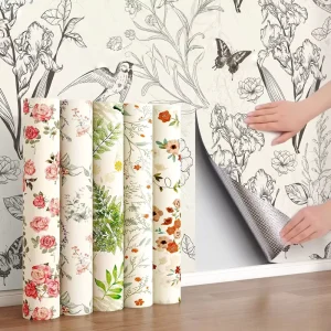 Self-adhesive Paper French Retro Pattern Wallpaper Waterproof and Oil-proof for the Living Room