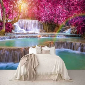 Self adhesive Waterfall Landscape Mural 3D Canvas Scenery with Streams HD Natural Wallpaper