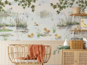 Serene Nature Wildlife Duckling Squirrel Butterfly Pattern Wall Mural Custom Size Waterproof Peel Stick Wall Decor Modern Paper