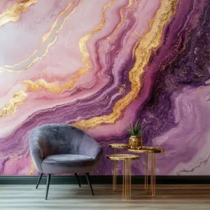 Silk Waterproof Modern Easy Installation Girls Bedroom Pink Purple Marble Wall Mural Wallpaper