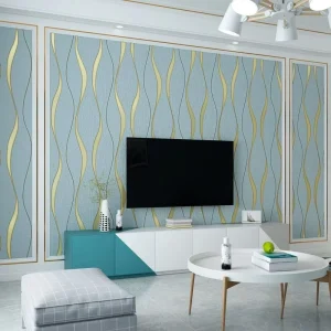 Simple 3D Water Ripple Non Woven Wallpaper Roll for Curved Deer Skin Velvet Wallpaper Home Decor