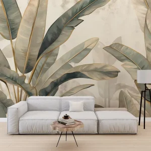 Simple Plants and Trees Living Room Hand Painted Art Wallpaper Bedroom TV Background Wall Cloth Mural Cloth Wallpaper