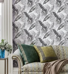 Southeast Asian Style Musa Palm Leaf Pattern Home Wall Paper Wallpaper