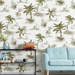 Southeast Asian Tropical Rainforest Wallpaper Light Green Banana Leaf Palm Leaf American Country Pastoral Style Wall Paper