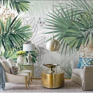 Southeast Asianstyle Tropical Silk Botanical Mould Proof Moisture Proof Waterproof Anti static Wall Sticker Plant Wallpaper