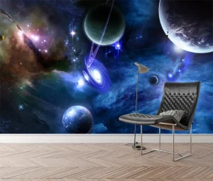 Space Galaxy Wall Paper Sci Fi Planetary Silk PVC Mural for Interior Decoration Self Adhesive Wallpaper