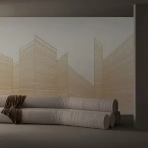 Stylish Gold Line Urban Skyline Wallpaper Mural Wall Art for Living Room Decoration Hotel Office Interior TV Wall Background