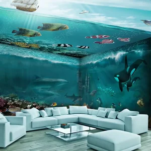 Sunken Castle Adhesive Wall 3d Ocean World Wallpaper in Children’s Room
