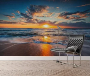 Sunset Beach Landscape Custom Wall Paper Romantic Coastal Mural for Interior Decoration Wallpaper Home Decoration