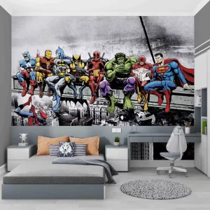 Superhero Group Photo Poster Removable Peeling Adhesive Wallpaper Mural
