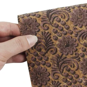 Surce Factory 3D Effect Printed Cork PU Leather Shiny Glitters Customizable Direct