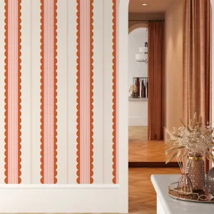 Sweet Cute Scallop Stripe Minimalist Waterproof Eco Friendly Self Adhesive Removable Peel Stick Wallpaper for Kids Household