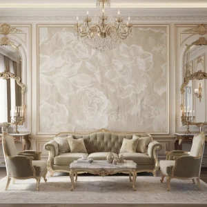 Technology Embossed Removable Waterproof Beige Floral Wallpaper Mural