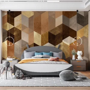 Technology Embossed Waterproof Metallic Luster Cubic Geometric Wallpaper for Home Decoration