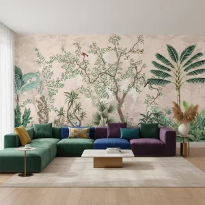 Technology-Enhanced Embossed Waterproof Tropical Botanical Mural Wallpaper for Home Living Room Decor