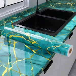 Thick Marble Contact Paper Glossy Wallpaper Waterproof Peel and Stick Wallpaper Decorative Vinyl Film Wrap Contact Paper