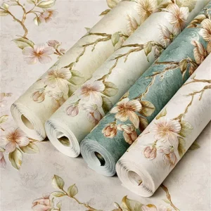 Thickened 3D Self-Adhesive Non-Woven Wallpaper American Pastoral Style Wall Covering for Bedroom Living Room TV Background Wall
