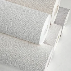 Thickened Embossing Modern Linen Woven PVC Wallpaper Cream Color 1.06m Wide Vinyl Wallpaper Roll