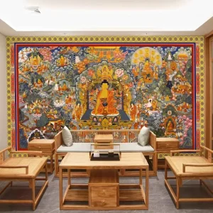 Tibetan Thangka Background Wall Sakyamuni Buddha Bodhi Tree Buddhist Hall Temple Living Room Decoration Wallpaper Mural