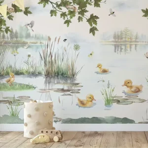 Tone Nature Peel and Stick Wallpaper Custom Lake & Animal Wall Decor for Kids Bedroom Nursery Playroom Fade Resistant