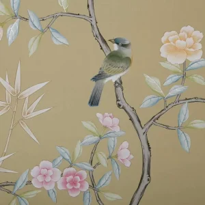 Traditional Floral Design Classic Birds Flowers Embroidery Wallpaper