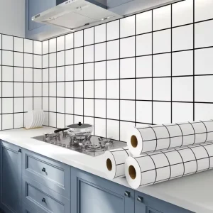 Traditional Style Waterproof PVC Peel and Stick Tile Stickers Ceiling Wallpaper for Kitchen and Living Room Backsplashes