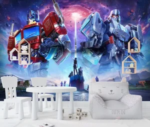 Transformers Optimus Prime Mural 3D Sci Fi Robot High Definition Paper Wall Decor Waterproof Eco Friendly Kids Bedroom Playroom