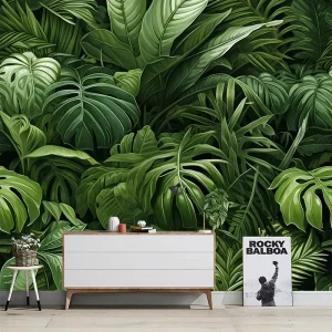 Tropical Botanical Rainforest Green Plant Background Waterproof Matte Silk Ribbon Wallpaper 3D Southeast Asia Pastoral Nature