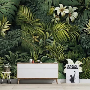 Tropical Botanical Rainforest Green Plant Background Waterproof Matte Silk Ribbon Wallpaper 3D Southeast Asia Pastoral Nature