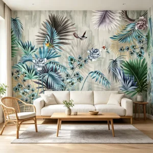 Tropical Floral Bird Mural Texture Wall Paper Custom Digital Printing Large Peel & Stick Wallpapers
