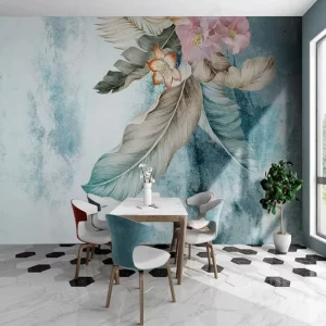 Tropical Floral & Leaf 3D Mural Wallpaper Silk Waterproof Modern Art Easy Installation Bedroom Bathroom Dining Room Living Room
