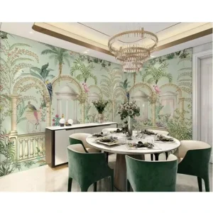 Tropical French Velvet Fabric 3D Waterproof Wallpaper Vintage Green Forest for Bedroom Dining Room Living Room Garden Jungle