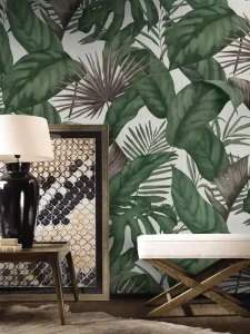 Tropical Green Palm Leaf Mural Wallpaper Custom Size Jungle Monstera Leaf Wall Art for LivingRoom Bedroom Modern Boho Home Decor
