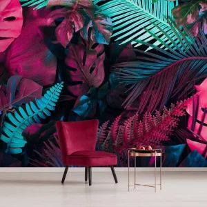 Tropical Leaves Peel and Stick Colorful Wall Mural 3D Self Adhesive Wallpaper