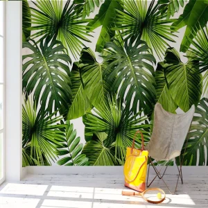 Tropical Monstera Palm Leaves Modern Mural Silk Wallpaper Peel Stick Waterproof Wall Decor Living Room Bedroom Bathroom Hotel