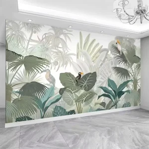 Tropical Palm Leaf Paper Wallpaper Waterproof Removable Botanical Wall Mural for Living Room Bedroom Cafe Restaurant Exterior