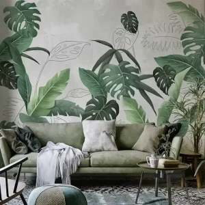 Tropical Rain Forest 3D Wallpaper Leaves Mural Wall Paper for Living Room