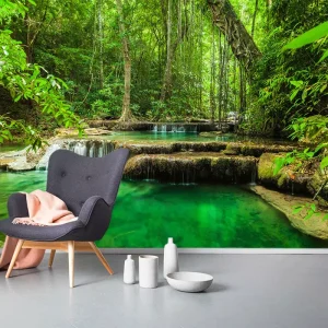 Tropical Rainforest Forest Lake Stream Woods Living Room TV Background Wall PVC Wallpaper