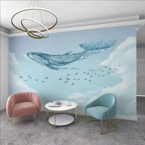 Underwater Adventure 3D Waterproof Peel and Stick Wallpaper Whale & Coral Murals Wall Art for Kids Hospital & Mall Use