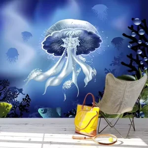 Underwater Jellyfish Ocean Theme Self Adhesive Wallpaper Waterproof Vinyl Wall Covering for Living Room