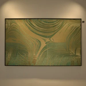 Verdant Flow Modern Vertical Metallic Woven Wall Art Panel Durable Textured Gold Emerald Metal Thread Decor