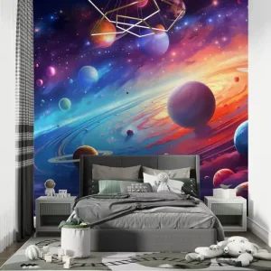 Vibrant Abstract Universe Nebula Peel and Stick Wallpaper Removable Outer Space Planets Wall Mural for Bedroom Office Background