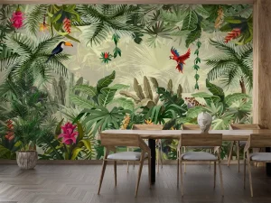 Vibrant Tropical Rainforest Wallpaper Mural Greenery Wildlife Pattern Home Hotel Living Room Cafe Interior Wall Decor