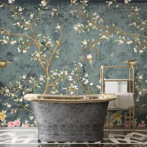 Vintage Chinoiserie Wallpaper with Birds Floral Custom Printed Wall Paper