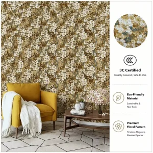 Vintage Floral Non Woven Wallpaper Brown Background White Flower Pattern Smooth Wall Covering for Apartment Living Room Bedroom