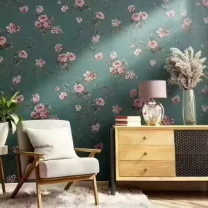 Vintage Floral Wallpaper Dark Teal Pink Peony Pattern PVC Vinyl Wallpaper for Living Room Bedroom Home Decoration